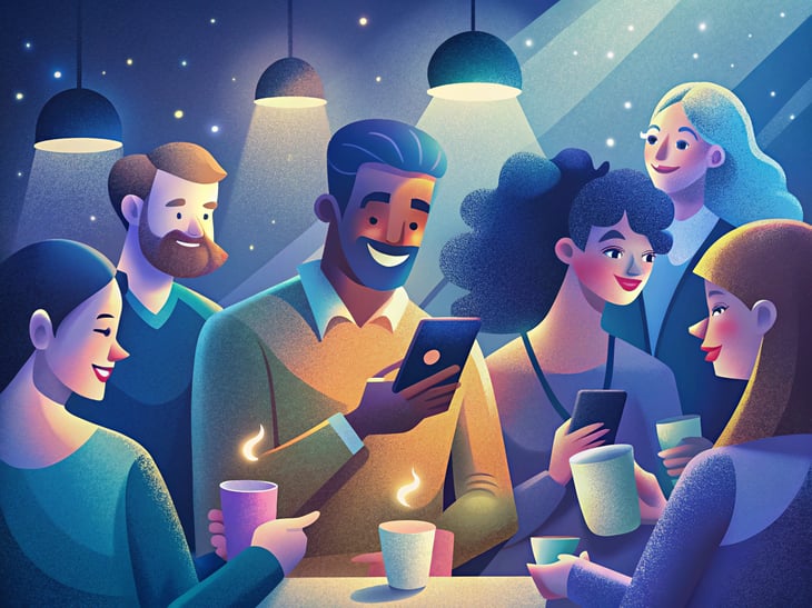 People using phones for payments in a café