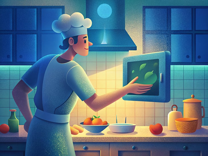 KDS touching order screen in a kitchen